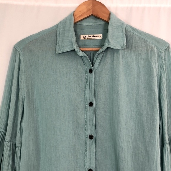 FP We The Free Balloon SleeveTeal Raw Hem Top Size S - Picture 6 of 12